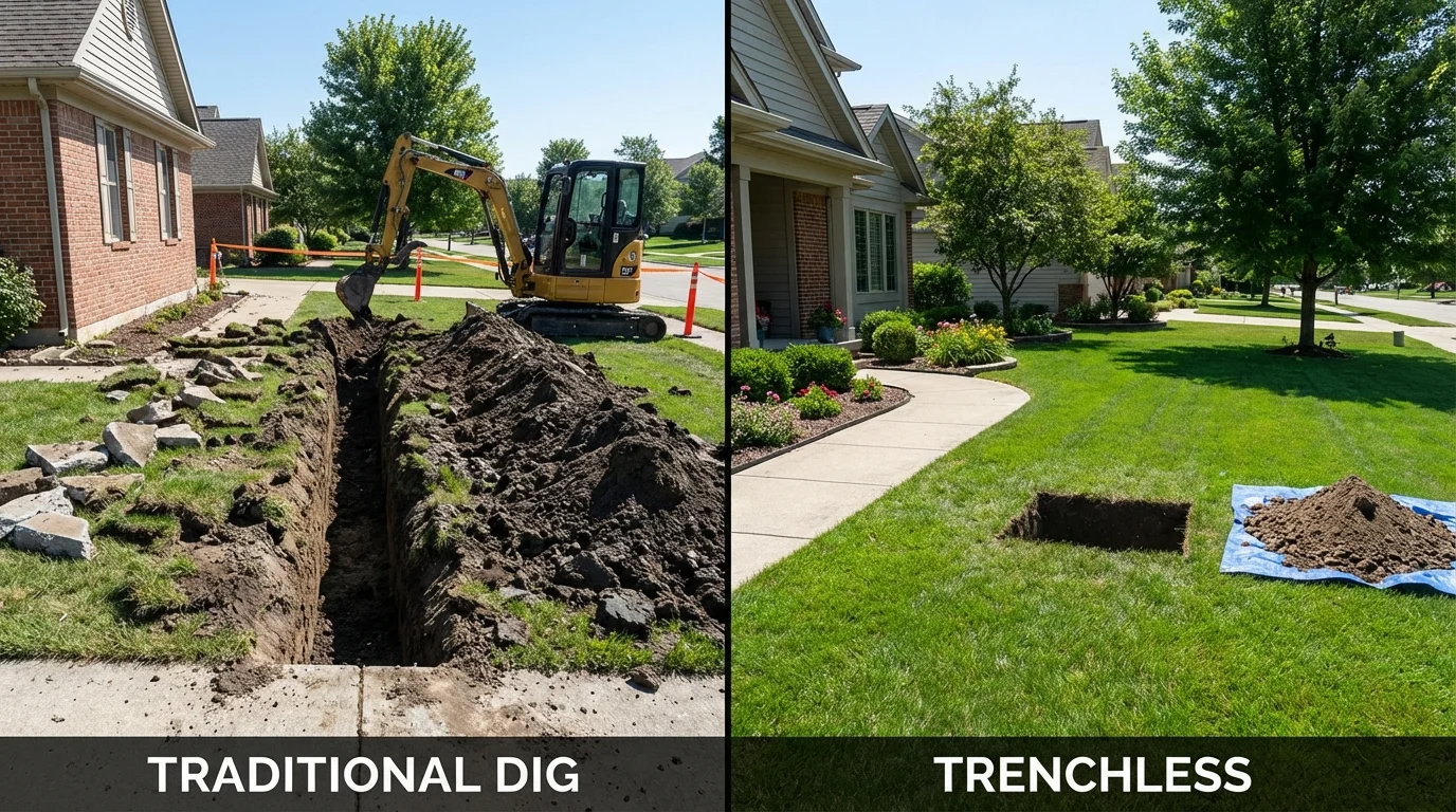 Trenchless sewer repair with minimal yard damage versus traditional excavation in Findlay, OH